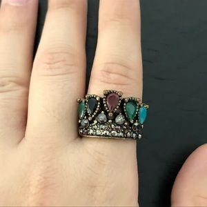 Semiprecious Stones Crown Ring 👑